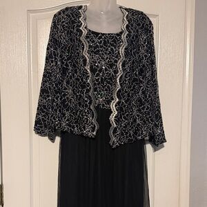 Elegant Black Beaded Long Sleeve Dress with Jacket